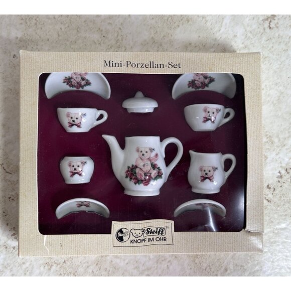 Vintage 1994 Steiff Teddy Rose Mini-Porzellan 10-Piece Tea Set - NIB - Picture 1 of 6
